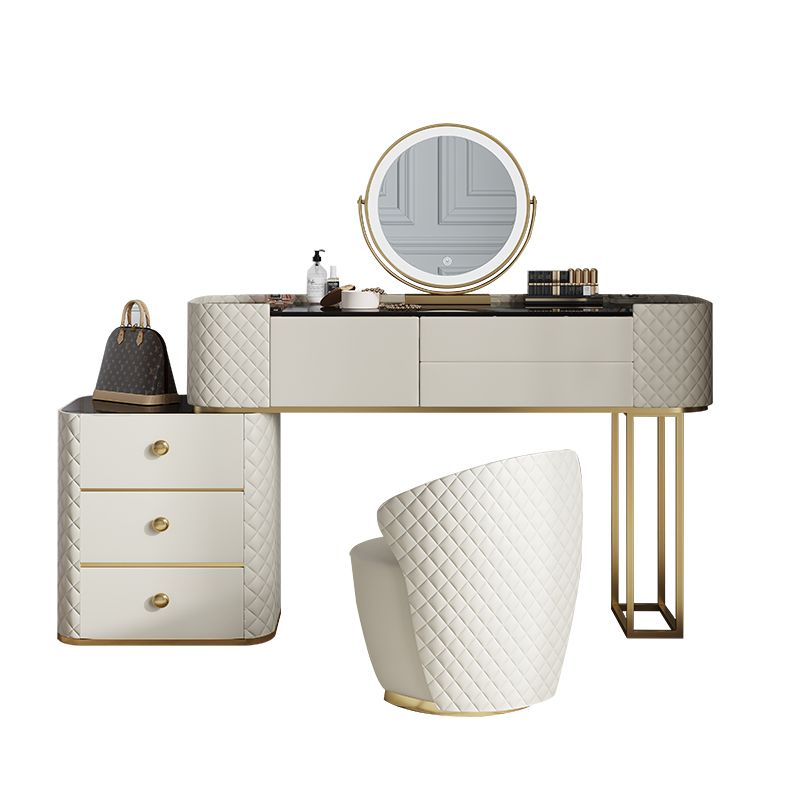 White Mirrored Make-up Vanity Glass Top Dressing Table Stool Set
