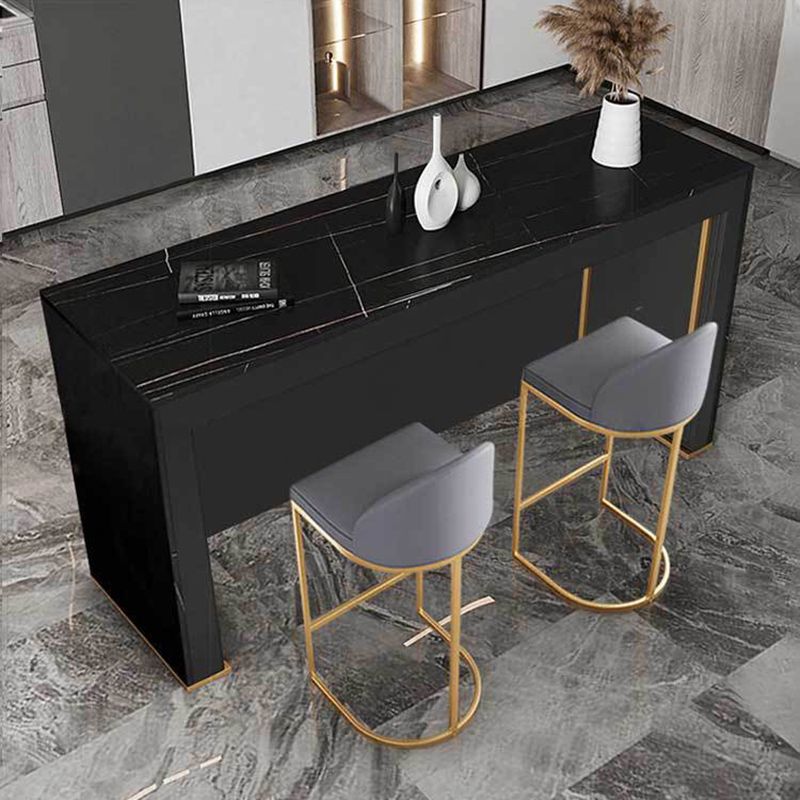 Modern Sintered Stone Bistro Table Rectangle Bar Table with Wooden Base