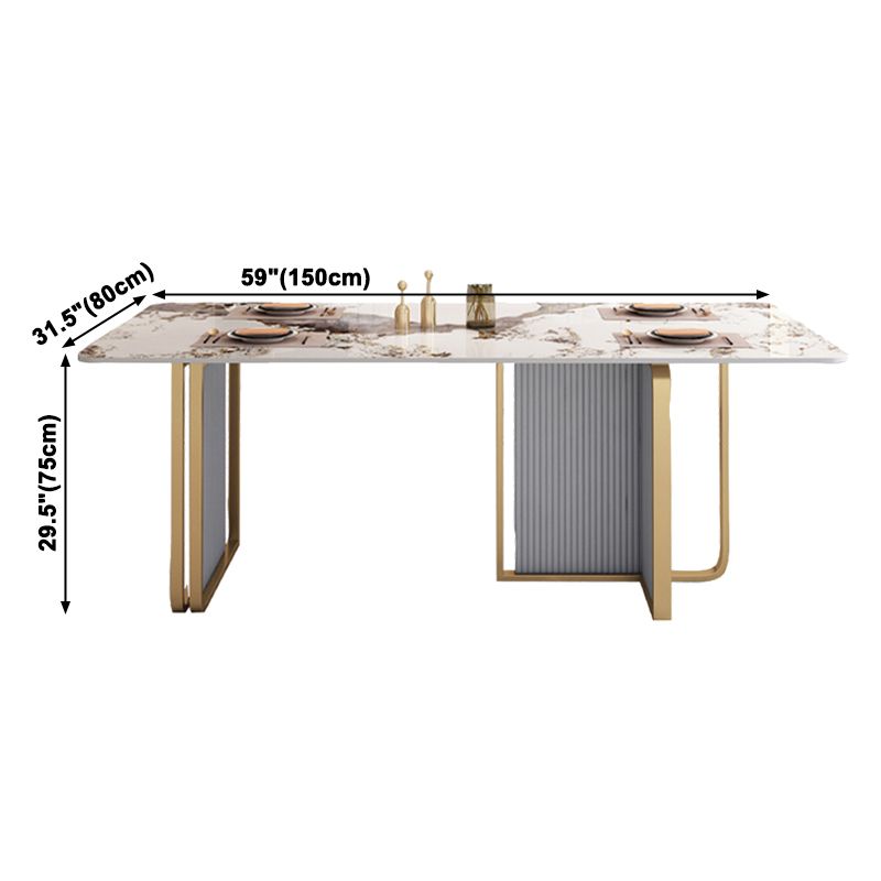 Sintered Stone Top Dining Table in White Modern Kitchen Table with Double Pedestal