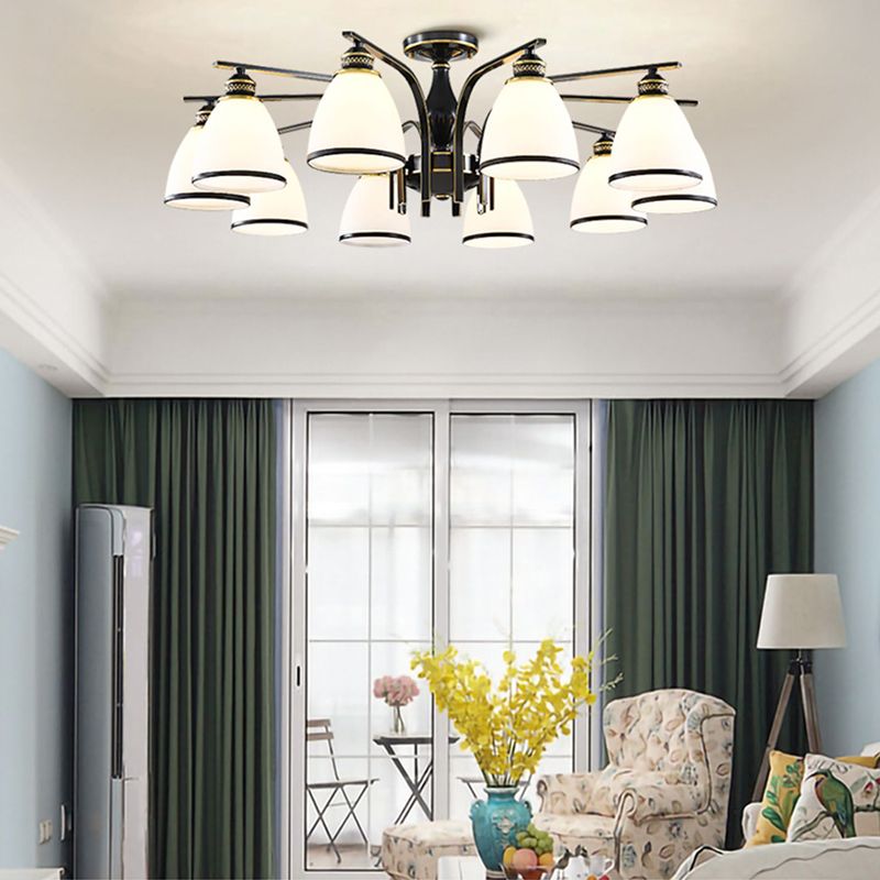 American Style Ceiling Light Cone Shape Ceiling Lamp with Glass Shade for Bedroom