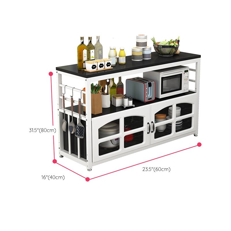 Black and White Kitchen Cart Metal and Wood Kitchen Island with Storage Cabinets