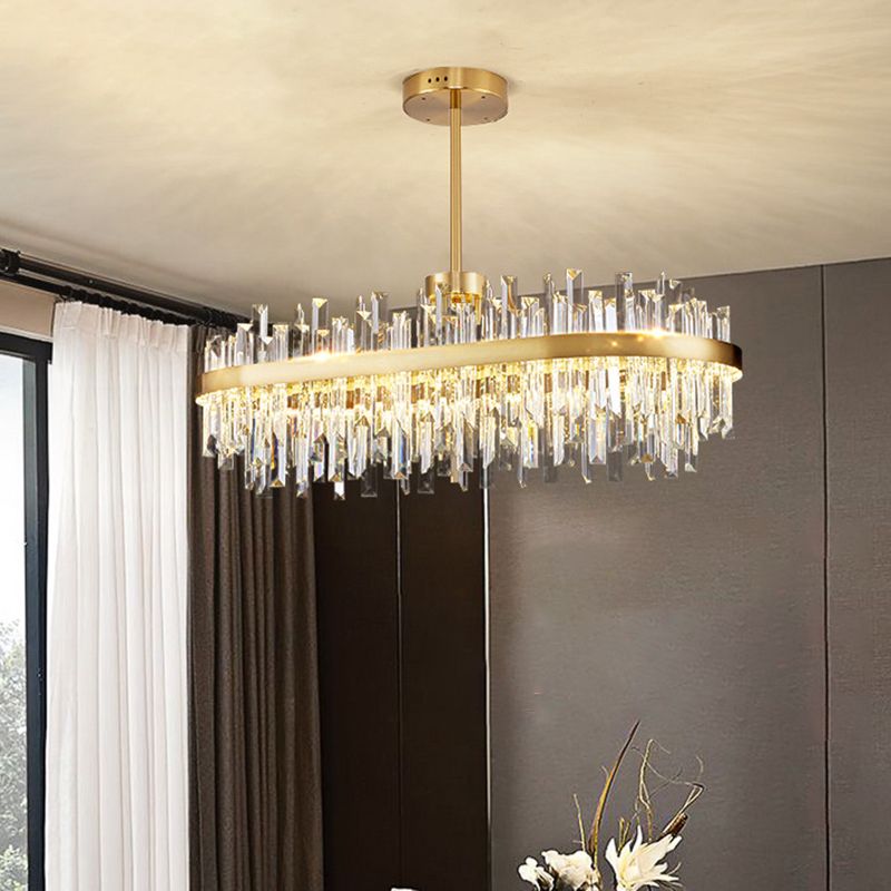 LED Contemporary Metal Pendant Light with Crystal Shade for Living Room