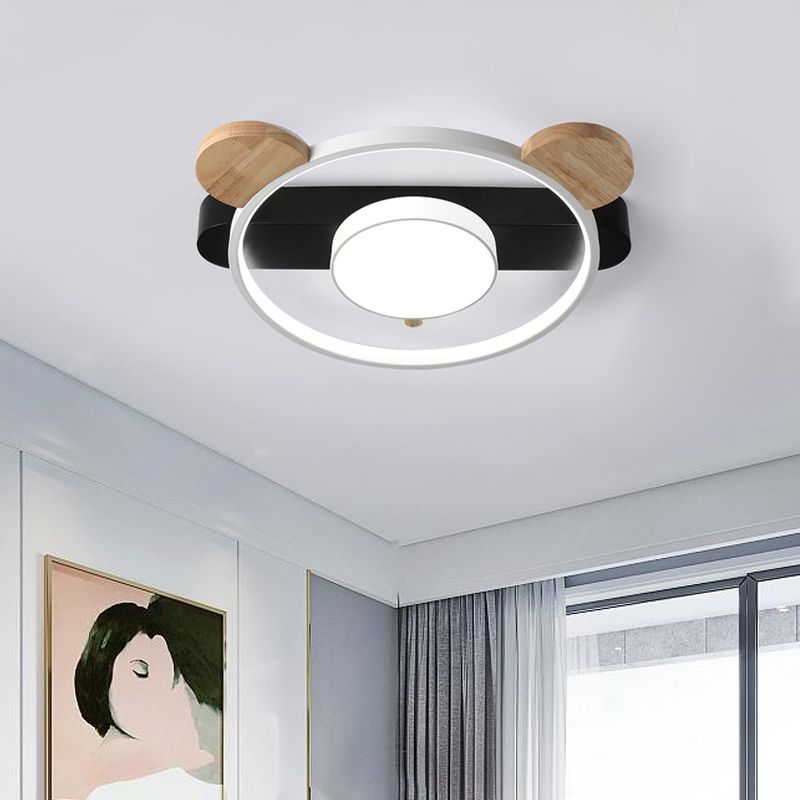 Acrylic Bear Design Ceiling Flush Light Cartoon White/Green-Wood LED Flush Mount Lighting Fixture