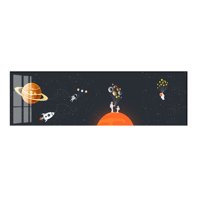 Toile d'art Spaceman et planète pour enfants, décoration murale texturée de couleur douce pour la maison