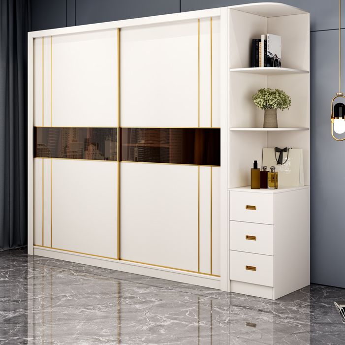 Contemporary Wooden Wardrobe White Wardrobe Closet with Sliding Door