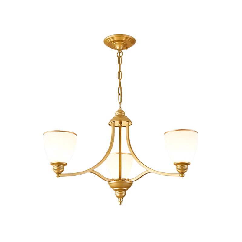 3/6/8-Licht Melk glas Kroonluchter Classic Black/Gold Bell Eetkamer Suspensie Hanglamp