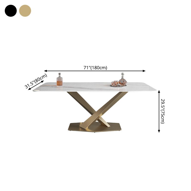 Metal Traditional Luxury Rectangle Table White Sintered Stone Indoor Table for Kitchen