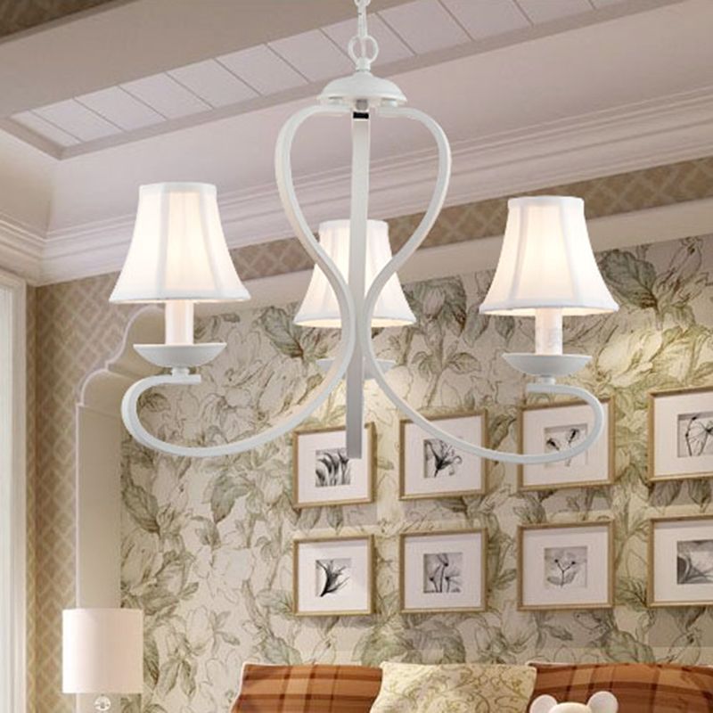 3/6/8 Lights Fabric Hanging Chandelier Traditional White Scalloped Living Room Pendant Light Fixture