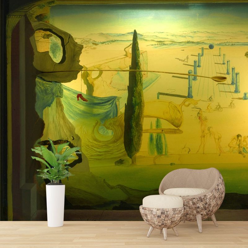 Surrealist Dali Artwork Mural Green Plaza View from Window Wall Decoration for Home