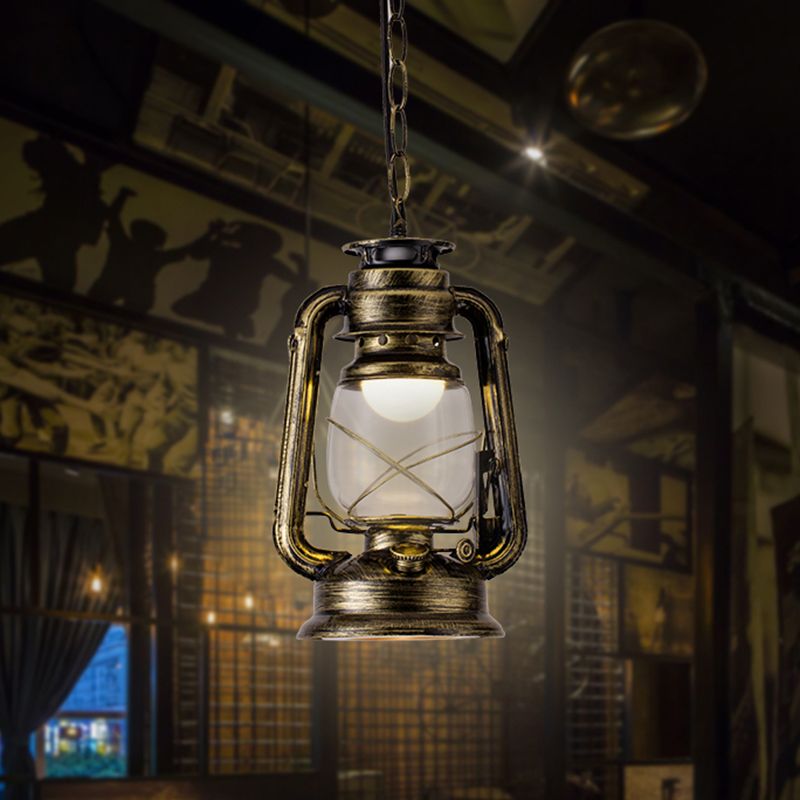 1 Bulb Hanging Light Simplicity Lantern Metallic Kerosene Lighting for Restaurant