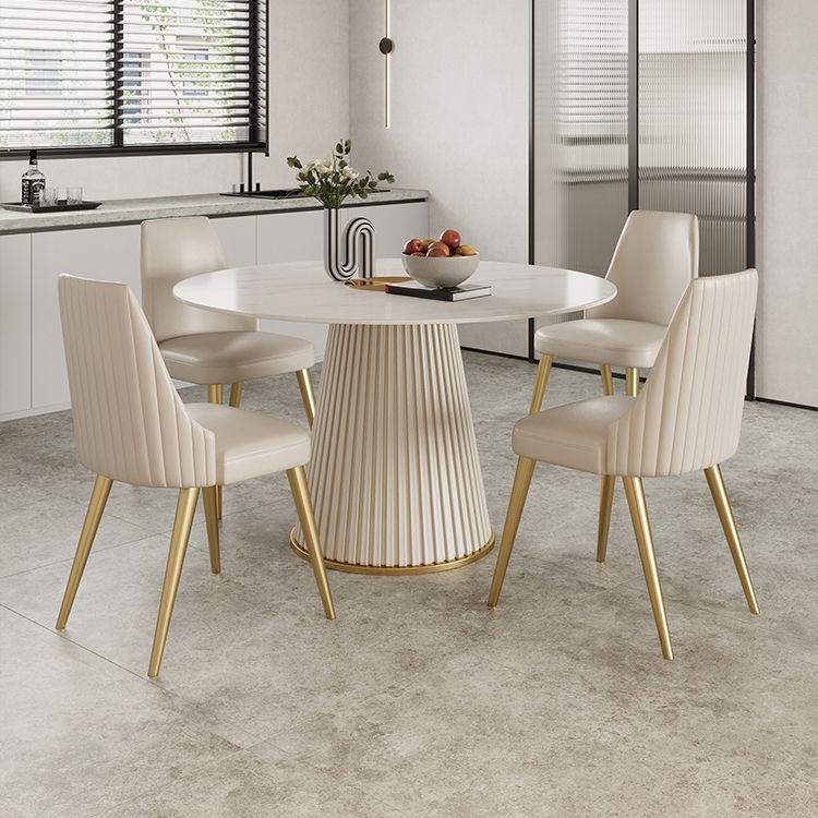 Modern White Round Dining Table Sintered Stone Top Pedestal Base Table