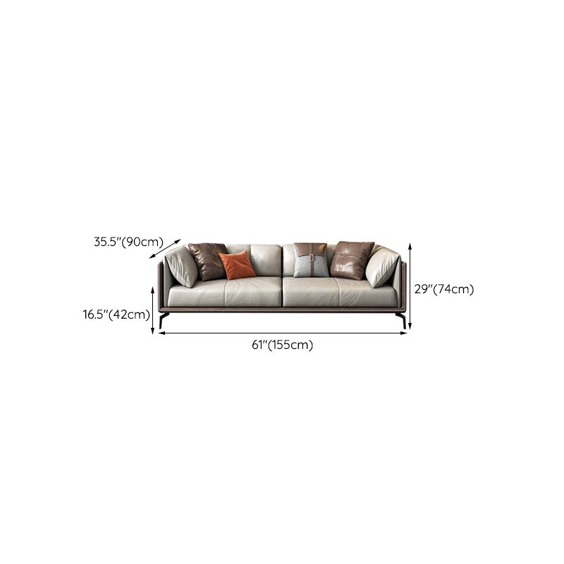 Pillow Top Arm Sofa Modern Leather Sofa with Pillows in Gray and Brown