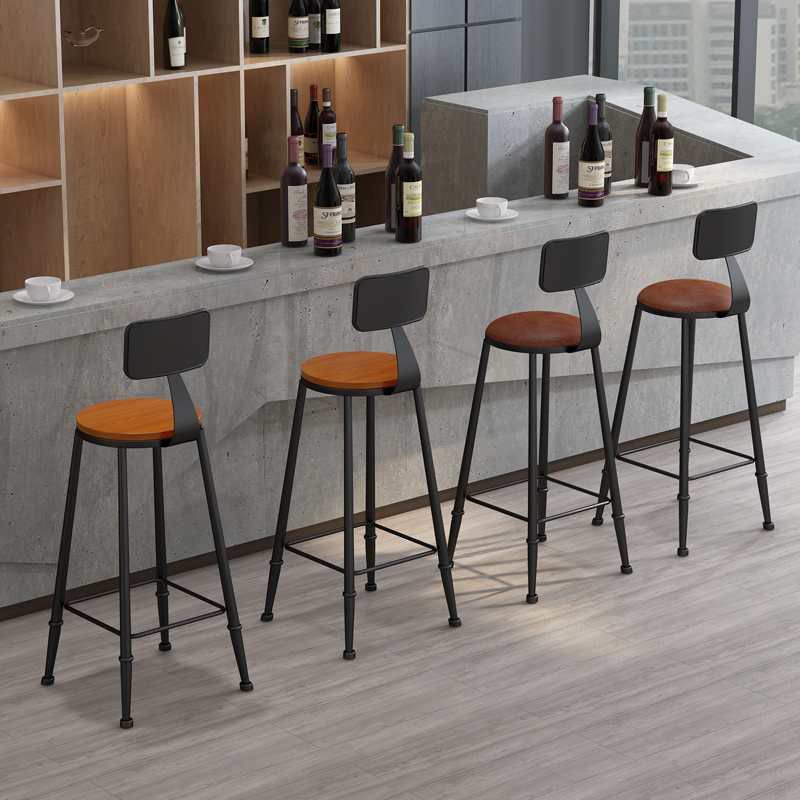 Modern Armless Counter Stool Iron Kitchen Bar Stool with Seat and Pedal