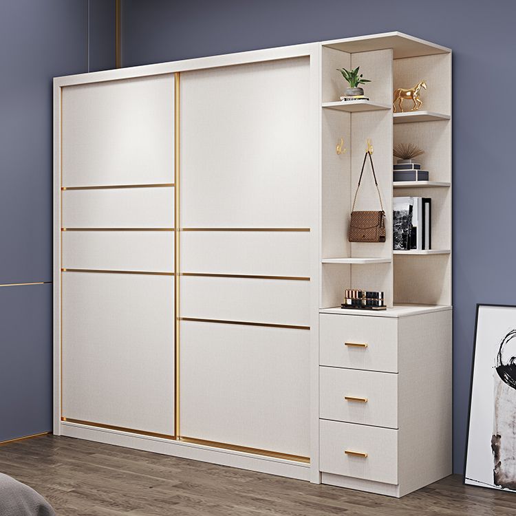 Modern Sliding Door Wardrobe for Bedroom White Cabinet with Drawers