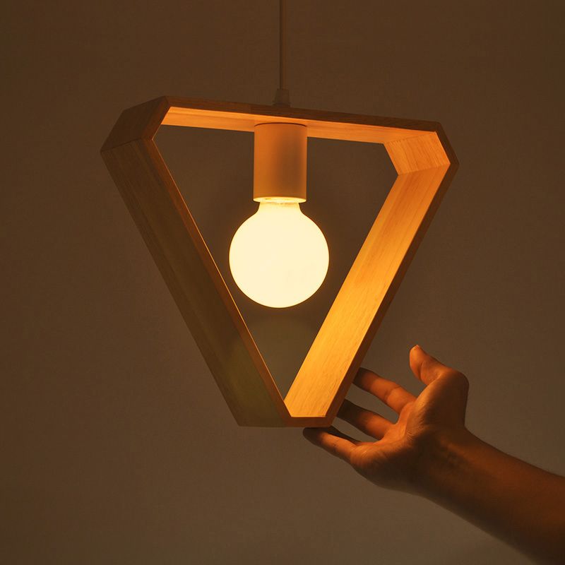 Hedendaags geometrisch frame hanglampje licht hout met één bulb suspensie verlichtingsarmatuur