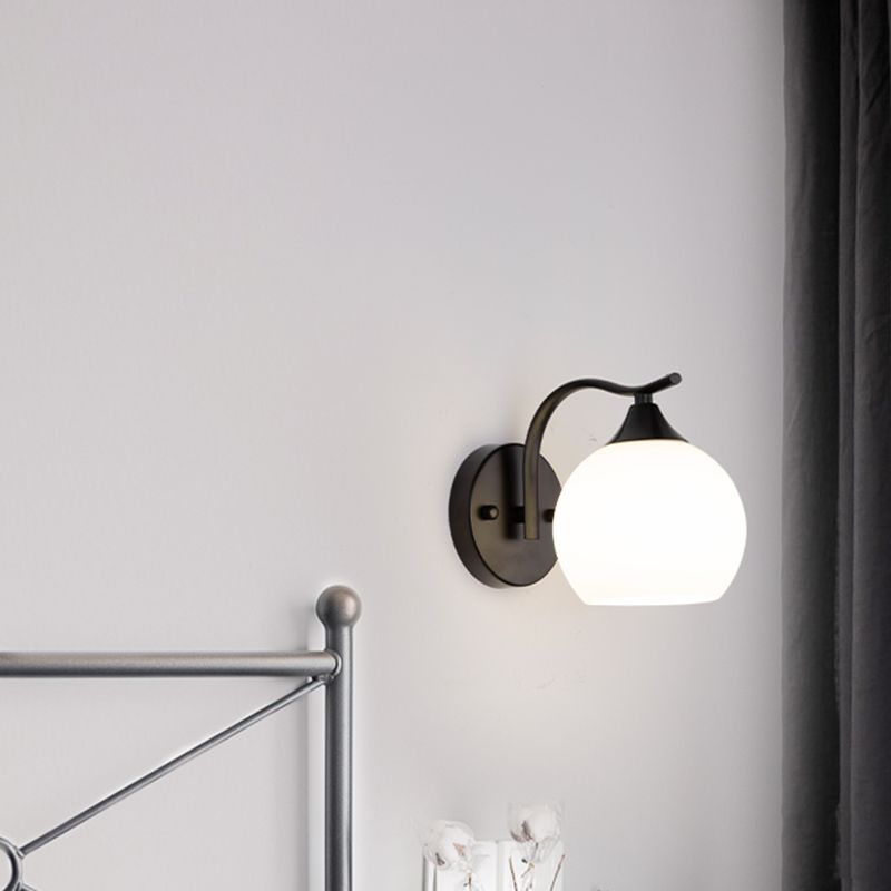 Modern Style Wall Mount Lamp Metal Spherical with Glass Shade for Bedroom