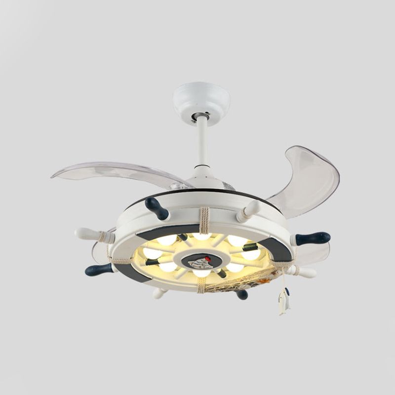 Rudder Bedroom Semi Flush Mounted Light Kids Acrylic Pink/Blue/White LED Hanging Ceiling Fan Lamp with 4 Clear Blades, 42" W