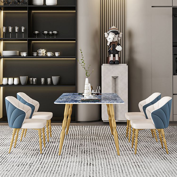 Glam Iron Dinette Set 1/2/5/7 Pieces Rectangle Sintered Stone Top Dining Table Set