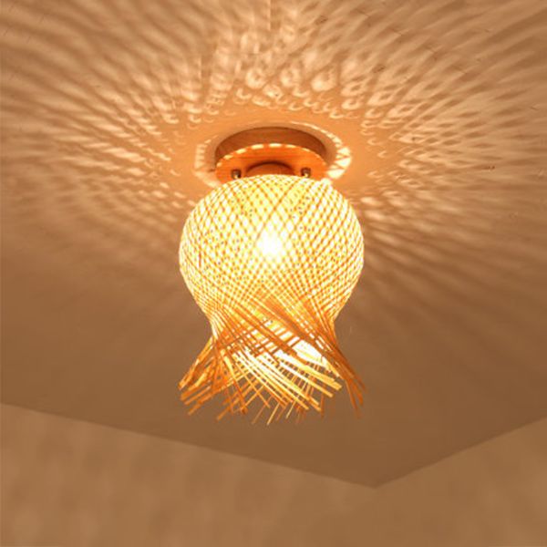 Asian Style Ceiling Lamp Bamboo Flush Mount Light for Hallway