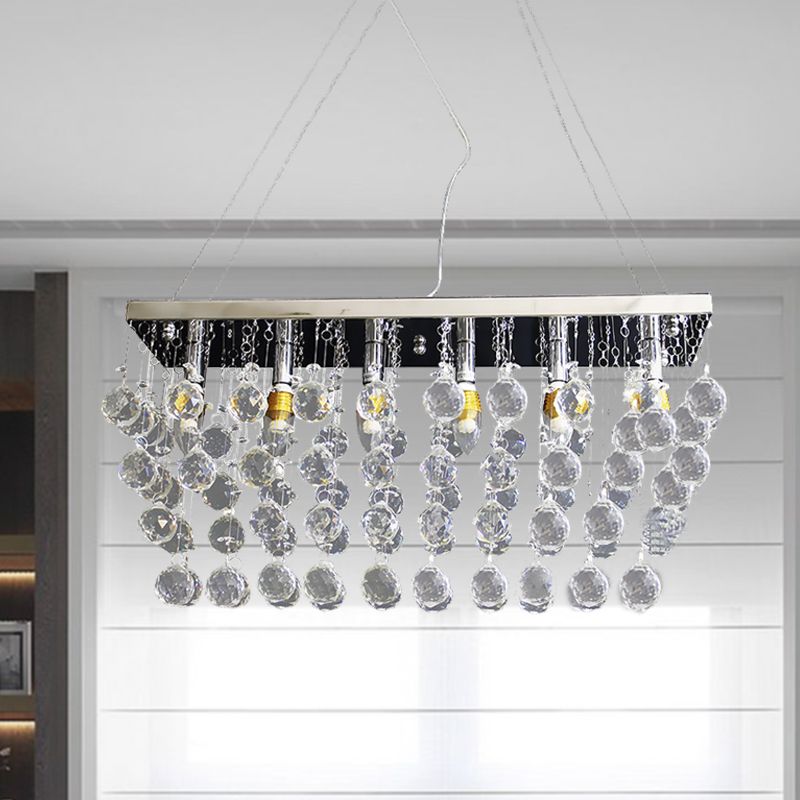 Rechteck Esszimmer Kronleuchter Lampe Kristallkugel 6/9 Köpfe Einfache Hänglampe in Nickel