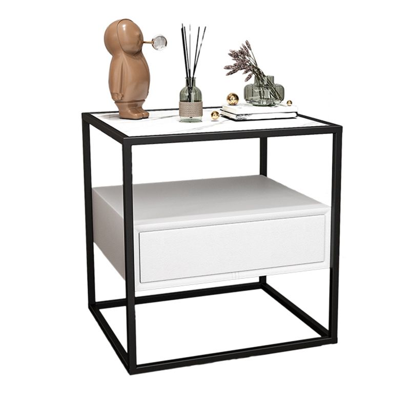 24 Inch H Nightstand Modern Glass Top 1-Drawer Metal Night Table with Legs