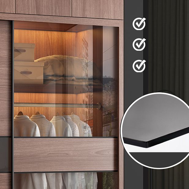 Brown Wardrobe Closet with Garment Rod Wooden Wardrobe Armoire