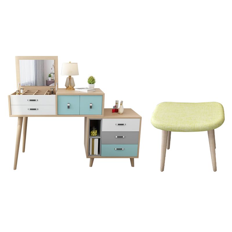 Wooden Flip-top Vanity Set Modern Natural Vanity Desk with Drawers