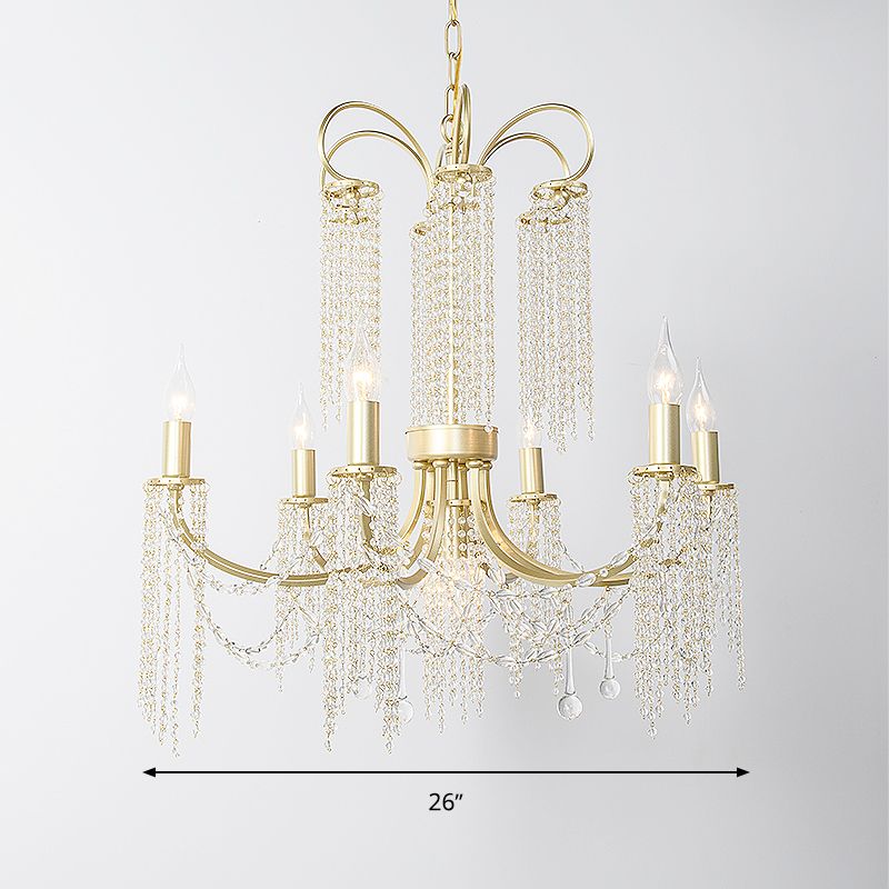 Crystal Gold Plafond lustre perlé 6/8 Lumières Traditionnel suspendu suspendu pour le salon