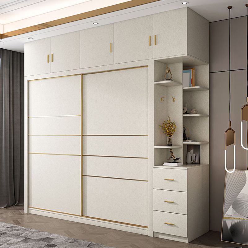 White Solid Wood Wardrobe Armoire Modern Sliding 2 Doors Wardrobe
