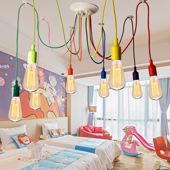 Colorful Edison Bulb Pendant Lamp Loft Style Metal 8-Head Clothing Store Hanging Light