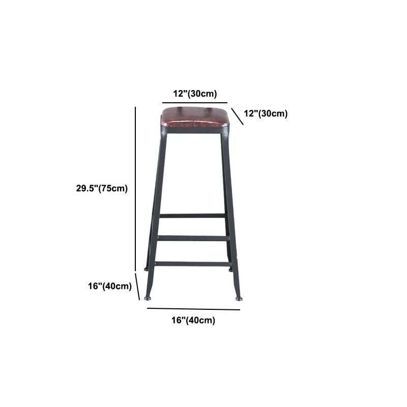 Industrial Armless Counter Stool Iron Bar Stool with Pedal and Leather Cushion