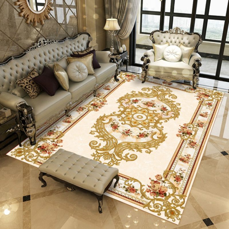 Eleganter mehrfarbiger Glam-Teppich aus Polyester mit Blumendruck für den Innenbereich, schmutzabweisender Teppich für die Inneneinrichtung