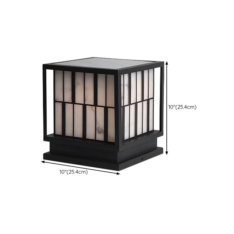 Metal Square Shape Solar Pillar Lamp Modern 1 Light Outdoor Lights in Black