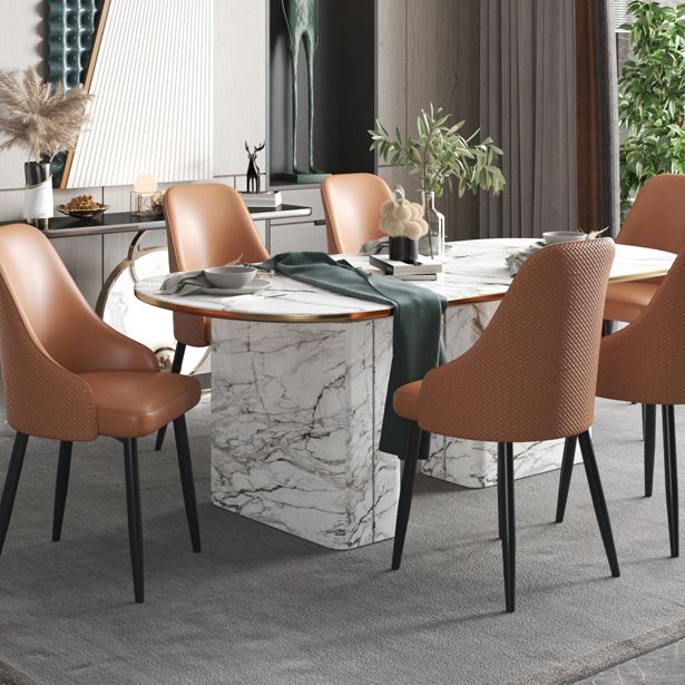 Faux Leather Modern Dining Chairs Parsons Arm Chair for Dining Room