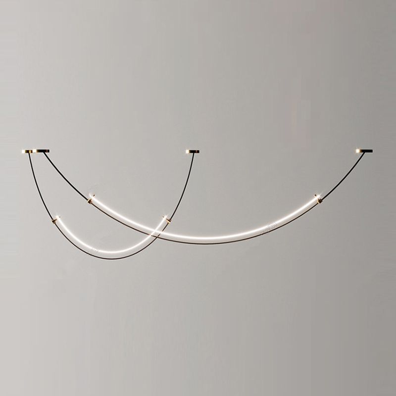 Line Shape Hanging Lamp Modern Island Chandelier Lights in Black Finish
