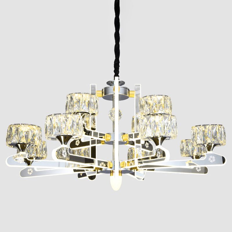 Drum LED Chandelier Lighting Contemporary Crystal Living Room Hanging Light in Chrome