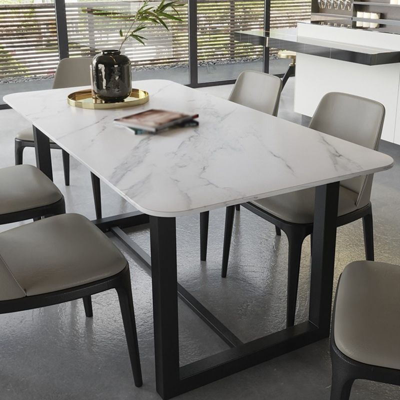 Luxury Sintered Stone Top Dining Table Rectangle Table with Trestle Base