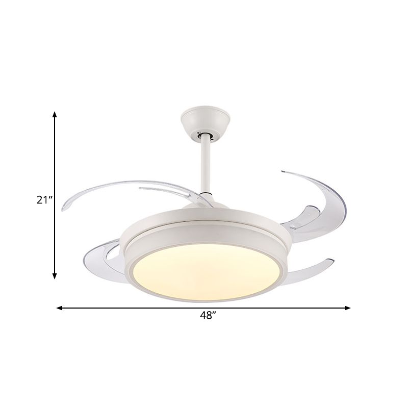 Luz de ventilador de colgante blanco acrílico Ronda 48 "W LED Minimalista Semi Flush Mount Techo Fixture para sala de estar, 8 cuchillas transparentes