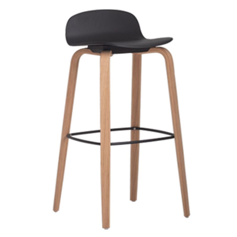Plastic Low Back Bar Stools Scandinavian Beech Wood Base Barstool
