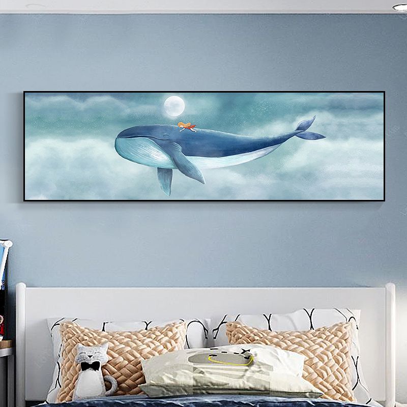 Toile illustrée de baleine et de lune, couleur douce, décoration murale de Style enfants pour salon