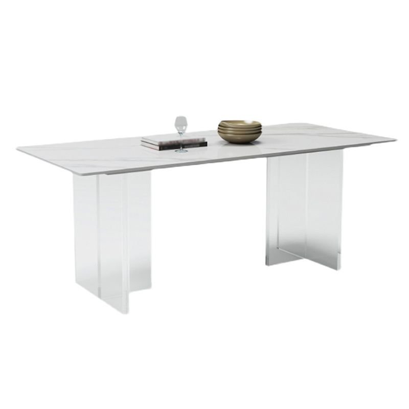 Modern White Dining Table Rectangle Sintered Stone Dining Table with Acrylic Legs