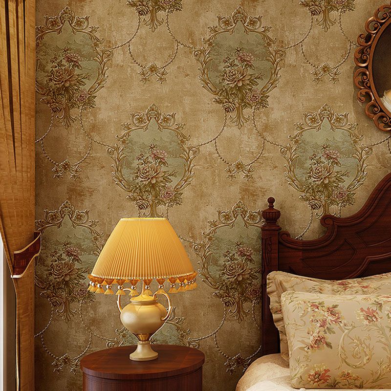 Water-Resistant Damasque Wall Decor 57.1 sq ft. Retro Wallpaper Roll for Guest Room Decoration