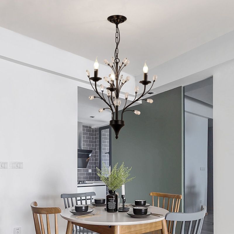 Black Tree Branch Shaped Hanging Light Vintage Crystal Living Room Ceiling Chandelier