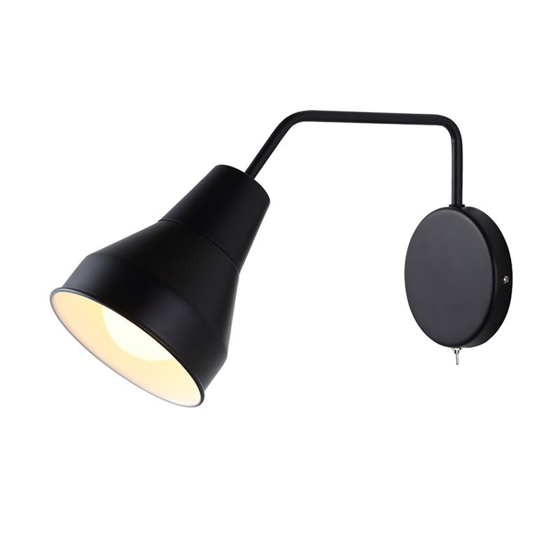 Black/White 1-Head Task Wall Light Iron Horn Shape Wall Mount Lighting Fixture with Bent Swing Arm