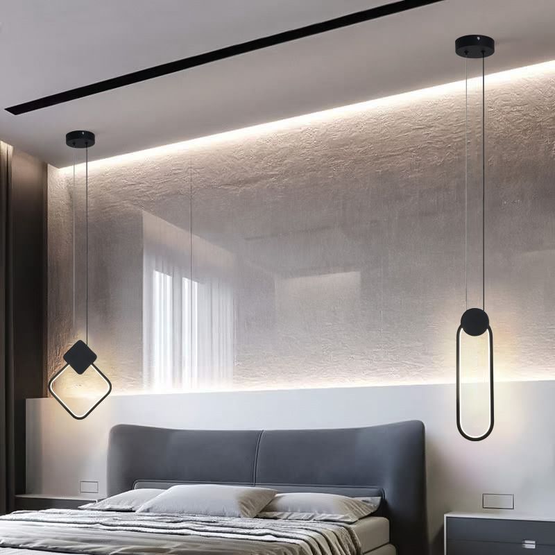 LED Slaapkamer Hanglamp Lichte armatuur eenvoud plafond hanger licht met geometrische metalen schaduw
