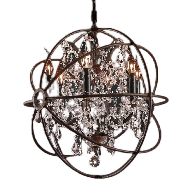 Gyroscope Chandelier Modern Crystal Living Room Hanging Light Fixture in Rust