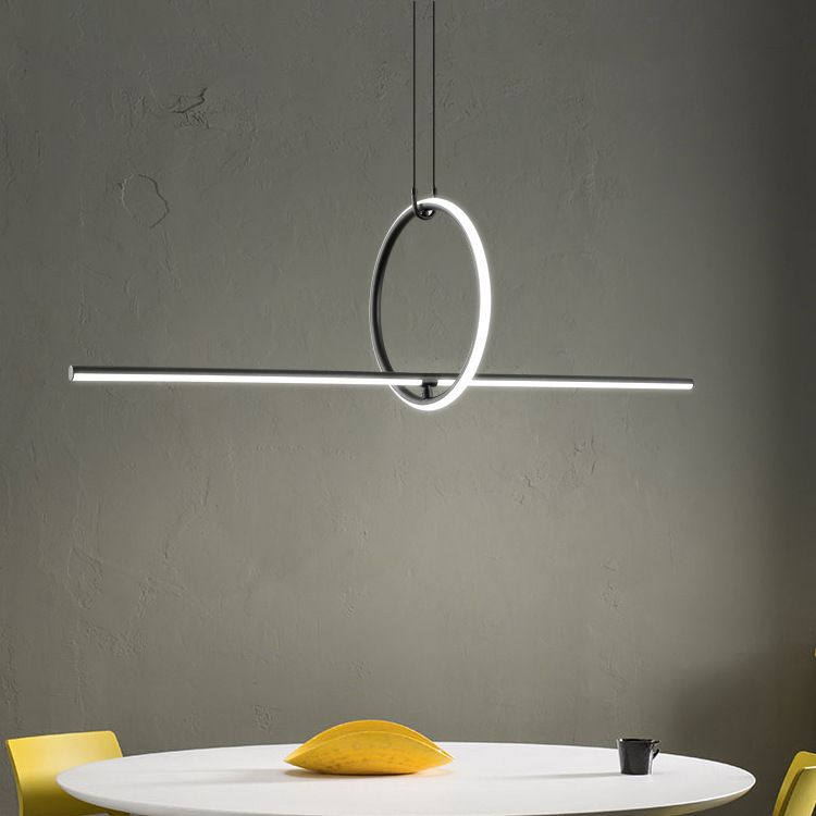 Black Geometrical Island Light Fixture Simple Style LED Metal Island Ceiling Light