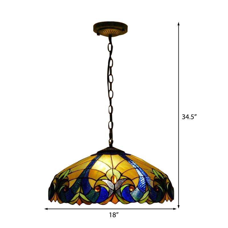 Tiffany Pendant Lighting Stained Glass 18" Wide Hanging Light with Adjustable Chains for Living Room