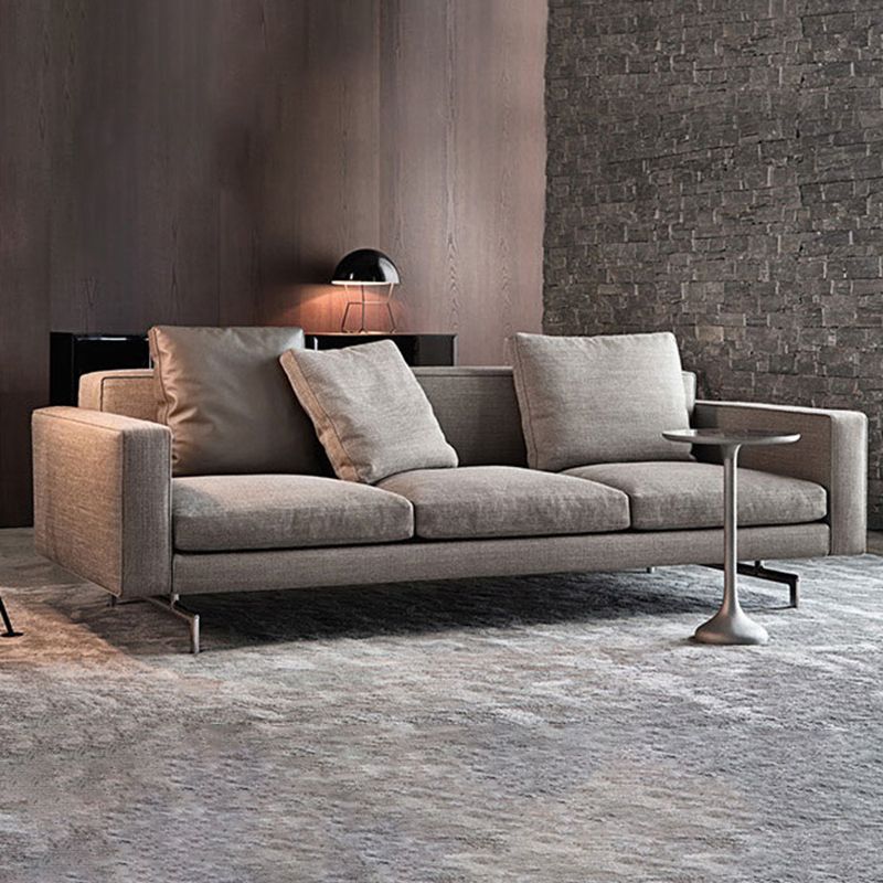 Gray 3-seater Sqaure Arm Sofa Contemporary Slipcovered Sofa with 3 Pillows