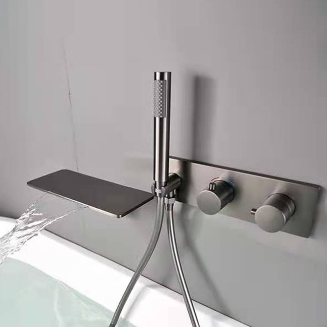 Modern Bath Filler Trim Brass Knob Handles with Hand Shower Waterfall Wall Mount Faucet